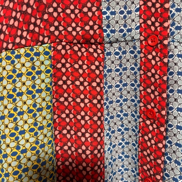 ALICE + OLIVIA Abelia Red Mixed Pattern Mini Collared Button Down Shirt Dress - Picture 7 of 11